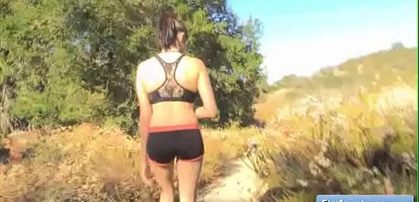  Young brunette amateur Cadey goe for a jog and reveal her nice sexy body